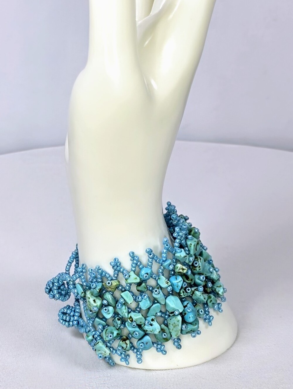 Turquoise Stone Beaded Cuff Bracelet Boho Southwestern Statement EUC - Picture 2 of 6
